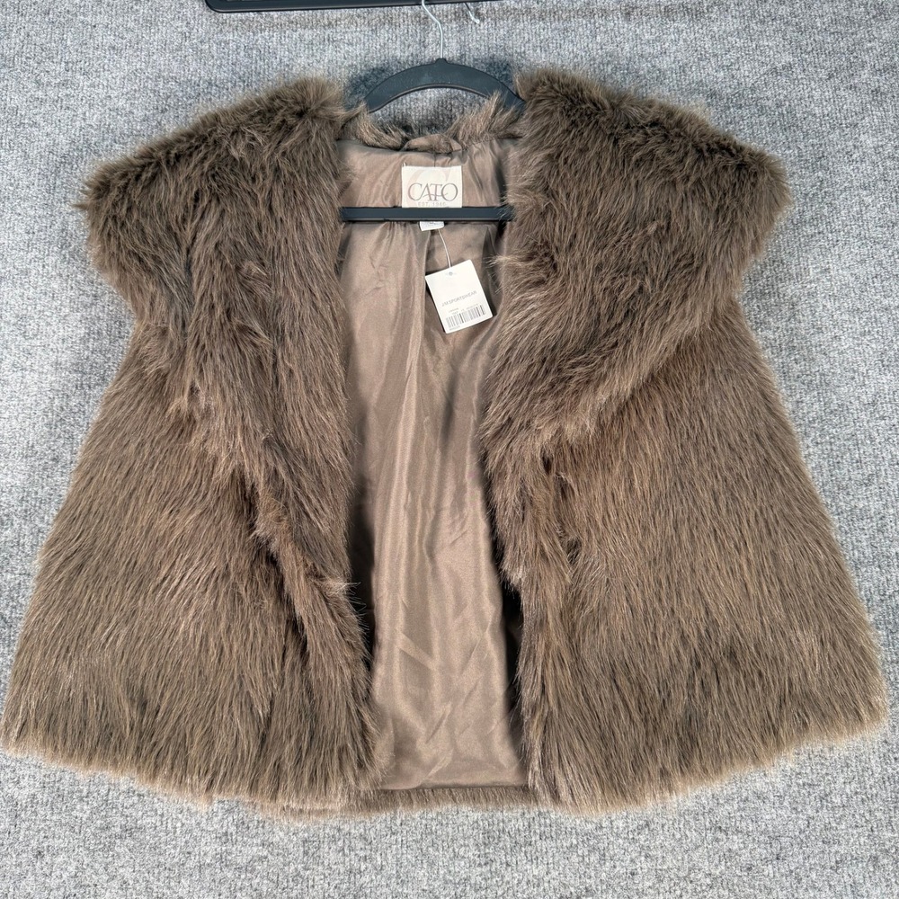 Cato Women Brown Faux Fur Vest Open Front Sleeveless Jacket Medium NWT